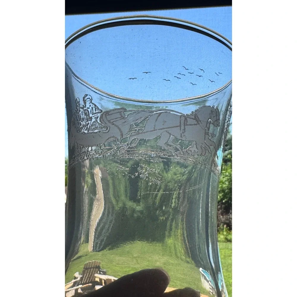 Vintage Style Etched Glass Hurricane Sleigh Ride Candle Shade Set of 2 Clear